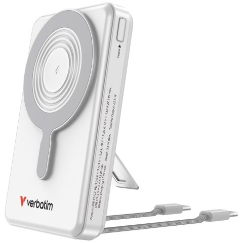 Powerbank Verbatim Charge n Go 10000mAh z podstawką Magnetic Wireless wyświetlacz TFT 2xkabel USB-C srebrny 32273