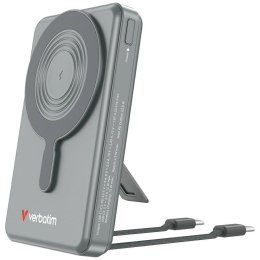 Powerbank Verbatim Charge n Go 10000mAh z podstawką Magnetic Wireless wyświetlacz TFT 2xkabel USB-C szary 32272