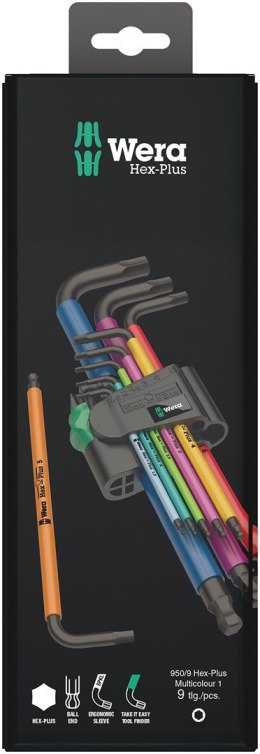Zestaw kluczy imbusowych w kształcie litery L Wera 950 Spkl9 Hex-plus Hex Key Set Metryczny/imperialny 9 szt.