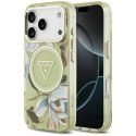 Etui Guess IML Glitter Flowers Triangle MagSafe do iPhone 17 Pro zielony
