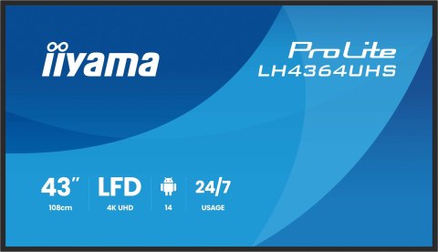 Płaski ekran iiyama LH4364UHS-B1AG 43 cale LCD UHD - 109,2 cm