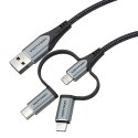 Kabel Vention USB-A 3w1 Micro-B USB-C Lightning 1m szary