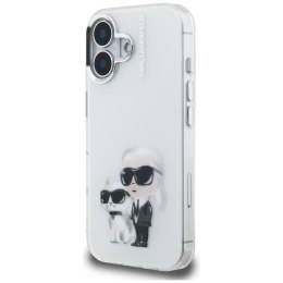 Etui Karl Lagerfeld IML Aquarelle Karl & Choupette & Logo do iPhone 16 biały