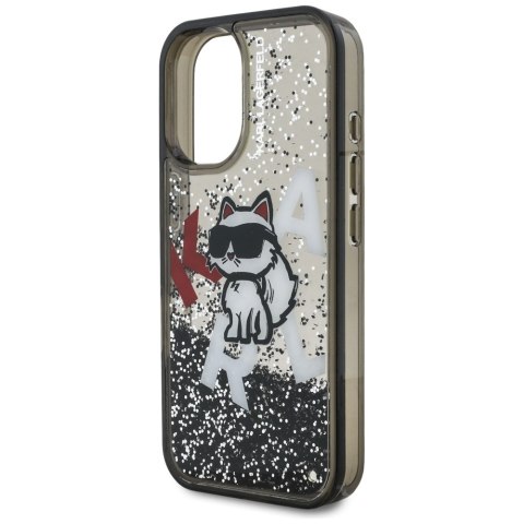 Etui Karl Lagerfeld Liquid Glitter Choupette Logo do iPhone 16 czarny