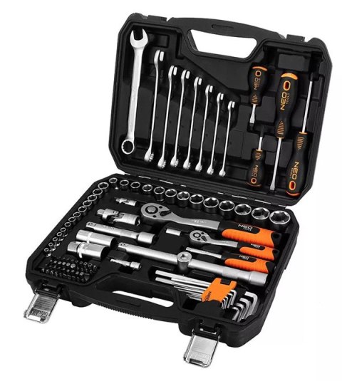 Zestaw kluczy nasadowych10-206, 100 szt, rozmiary 1/4 i 1/2, walizka, NEO TOOLS