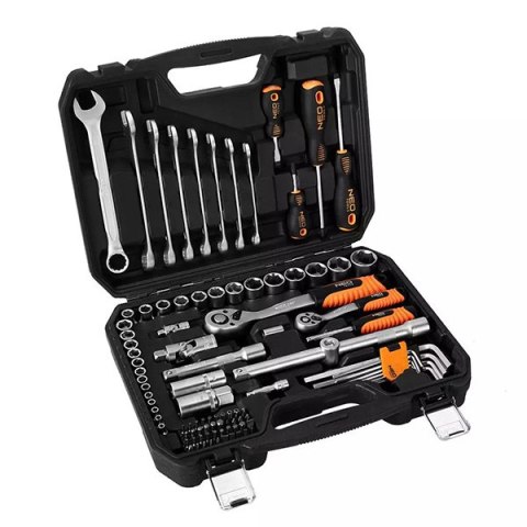 Zestaw kluczy nasadowych10-206, 100 szt, rozmiary 1/4 i 1/2, walizka, NEO TOOLS