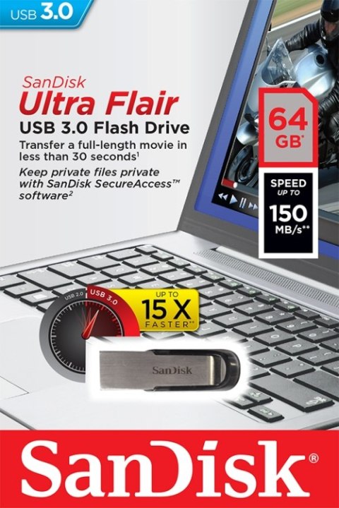 Pendrive SANDISK Ultra Flair (64 GB /USB 3.0 /Srebrny )