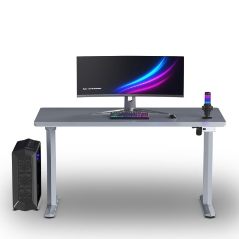 ULTRADESK Biurko dla gracza QUEST, 140x70cm, 72-120cm, szara-szara
