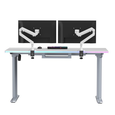 ULTRADESK Biurko dla gracza QUEST, 140x70cm, 72-120cm, szaro-biały