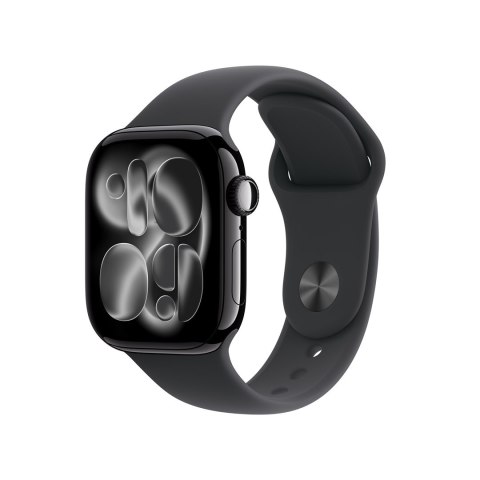 Apple Watch Series 11 GPS + Cellular 42mm Głęboka aluminiowa koperta z czarnym paskiem sportowym - M/L