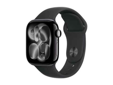 Apple Watch Series 11 GPS + Cellular 42mm Głęboka aluminiowa koperta z czarnym paskiem sportowym - M/L