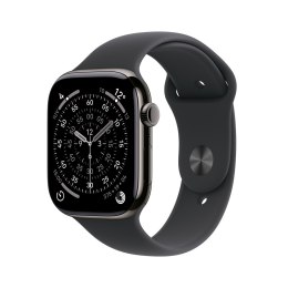 Apple Watch Series 11 GPS + Cellular 42mm Łupkowa koperta tytanowa z czarnym paskiem sportowym - S/M (MF8R4ZR/A)
