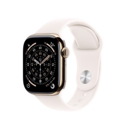 Apple Watch Series 11 GPS + Cellular 46 mm, złota tytanowa koperta z paskiem sportowym w kolorze jasnego rumieńca - M/L (MFD64ZR
