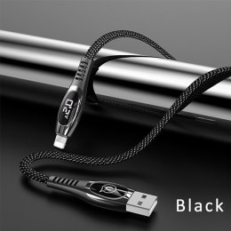 USAMS Kabel pleciony U36 lightning 1,2m 2A Fast Charging LED czarny/black SJ368USB01 (US-SJ368)