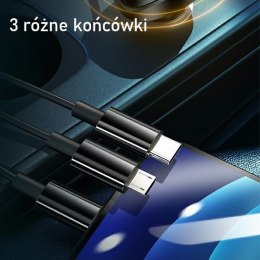 USAMS Ładowarka sam. 2xUSB+ kable 3w1 C22 (lightning+microUSB+USB-C) czarny/black CC119TC01 (US-CC119)
