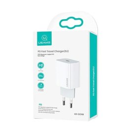 USAMS Ładowarka siec. 1xUSB-C T34 20W 5V-3A (only head) PD3.0 Fast Charging biały/white CC118TC01 (US-CC118)