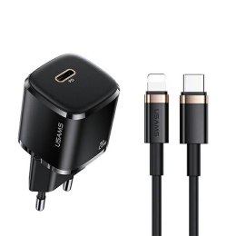 USAMS Ładowarka siec. 1xUSB-C T36 mini 20W + kabel USB-C-Lightning czarny/black PD3.0 Fast Charging XFKXLOGTL01 (US-CC124+US-SJ4