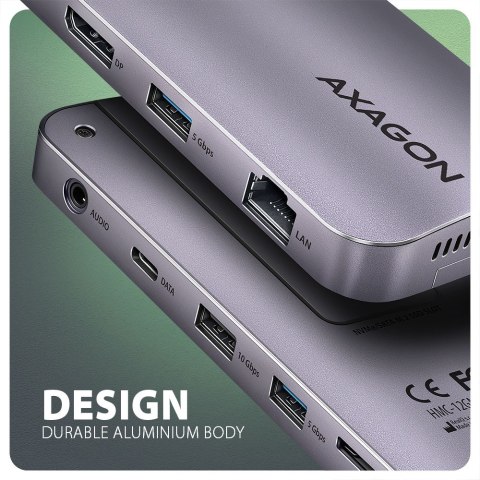 Axagon HMC-12GM2 stacja dokująca Przewodowa USB 3.2 Gen 2 (3.1 Gen 2) Type-C Szary