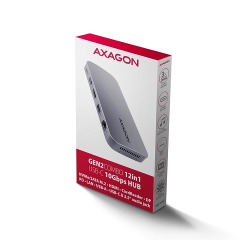 Axagon HMC-12GM2 stacja dokująca Przewodowa USB 3.2 Gen 2 (3.1 Gen 2) Type-C Szary