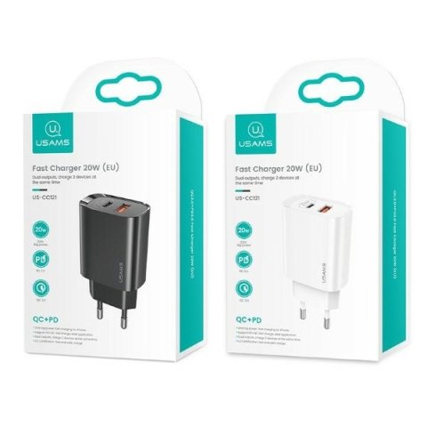 USAMS Ładowarka siec. 1xUSB-C+1xUSB T35 20W (only head) PD3.0 +QC3.0 Fast Charging czarny/black CC121TC02 (US-CC121)