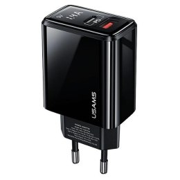 USAMS Ładowarka siec. 1xUSB-C+1xUSB T40 20W LED (only head) PD3.0 +QC3.0 Fast Charging czarny/black CC133TC01 (US-CC133)