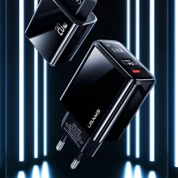 USAMS Ładowarka siec. 1xUSB-C+1xUSB T40 20W LED (only head) PD3.0 +QC3.0 Fast Charging czarny/black CC133TC01 (US-CC133)