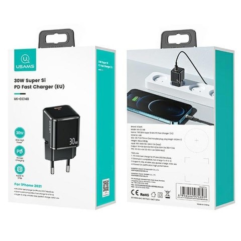 USAMS Ładowarka siec. 1xUSB-C T45 mini 30W (only head) PD3.0 Fast Charging biały/white CC148TC02 (US-CC148)