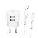 USAMS Ładowarka siec. 2xUSB T20 2,1A microUSB biały/white round Fast Charging XTXLOGT18MC05