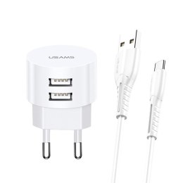 USAMS Ładowarka siec. 2xUSB T20 2,1A microUSB biały/white round Fast Charging XTXLOGT18MC05