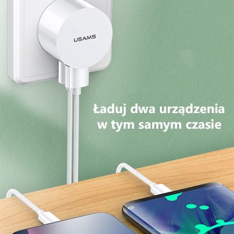 USAMS Ładowarka siec. 2xUSB T20 2,1A microUSB biały/white round Fast Charging XTXLOGT18MC05