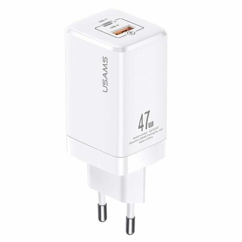 USAMS Ładowarka siec. T41 USB-C+USB GaN 47W PD+QC (only head) Fast Charging biały/white CC137TC02 (US-CC137)