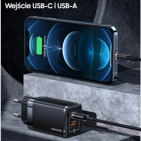 USAMS Ładowarka siec. T41 USB-C+USB GaN 47W PD+QC (only head) Fast Charging biały/white CC137TC02 (US-CC137)