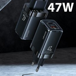 USAMS Ładowarka siec. T41 USB-C+USB GaN 47W PD+QC (only head) Fast Charging czarny/black CC137TC01 (US-CC137)