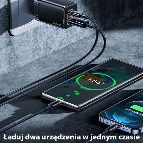 USAMS Ładowarka siec. T41 USB-C+USB GaN 47W PD+QC (only head) Fast Charging czarny/black CC137TC01 (US-CC137)