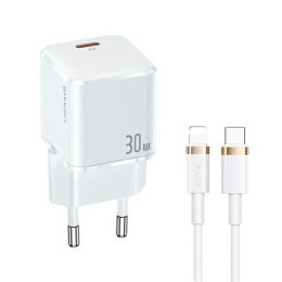 USAMS Ładowarka siec. USB-C T45 30W PD3.0 +QC3.0 Fast Charging +kabel U63 USB-C/Lightning biały/white UXTZH02 (USAMS-UX)