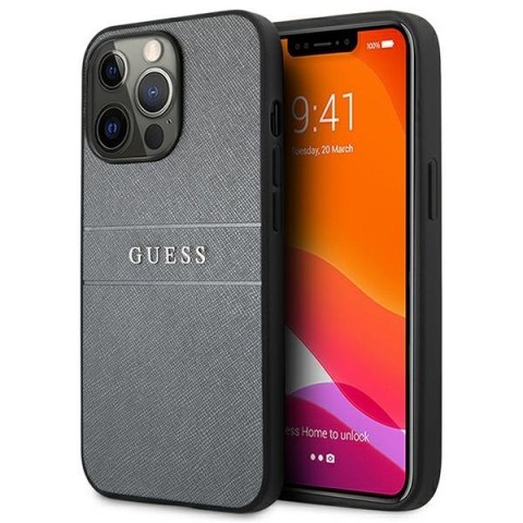 Guess GUHCP13LPSASBGR iPhone 13 Pro / 13 6,1" szary/grey Saffiano Strap