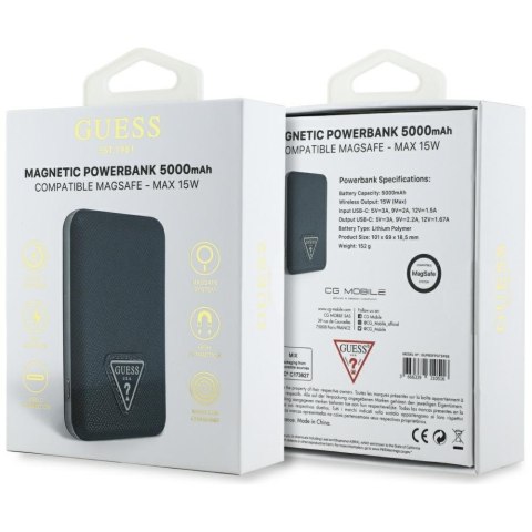Powerbank indukcyjny Guess Grained Triangle 5000mAh 15W USB-C MagSafe niebieski