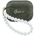 Etui Guess Glitter Pearl Strap do AirPods Pro 3 khaki