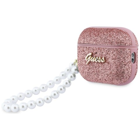 Etui Guess Glitter Pearl Strap do AirPods Pro 3 różowy