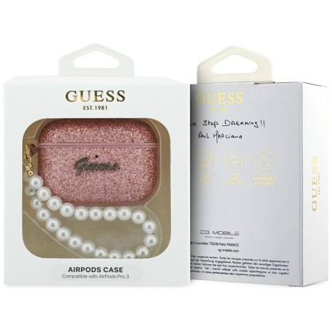 Etui Guess Glitter Pearl Strap do AirPods Pro 3 różowy