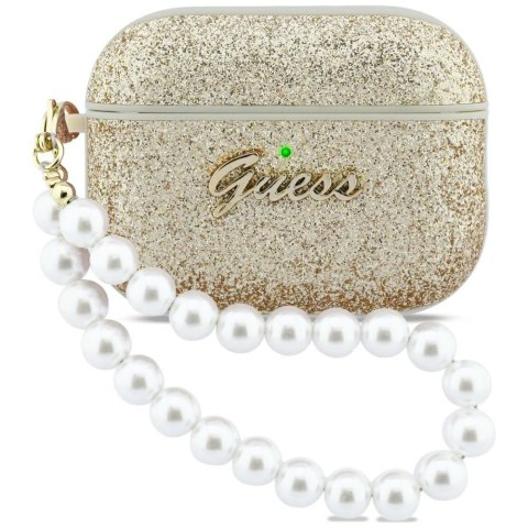 Etui Guess Glitter Pearl Strap do AirPods Pro 3 złoty