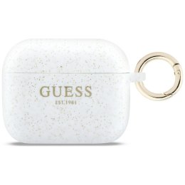 Etui Guess Silicone Glitter Ring do AirPods Pro 3 biały