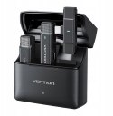 Zestaw 2 bezprzewodowych mikrofonów krawatowych Vention USB-C z etui ładującym czarny