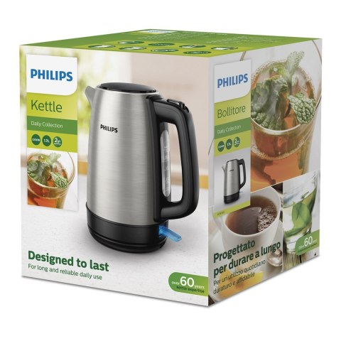 Philips Daily Collection Metalowy czajnik 1,7 l — pokrywka z mech. sprężynowym i wskaźnik