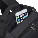 RIVACASE PLECAK NA LAPTOP 15,6" CENTRAL, CZARNY, 15L, Z POLIESTRU, KIESZENIE NA TABLET 10,1", SMARTFON, DOKUMENTY I AKCESORIA
