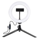 Lampa pierścieniowa / statyw LED Puluz 20cm z uchwytem na telefon PKT3073B