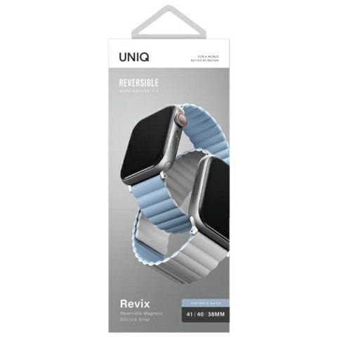 UNIQ pasek Revix Apple Watch Series 4/5/6/7/SE 40/41mm. Reversible Magnetic biały-niebieski/white-blue