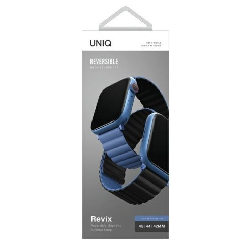 UNIQ pasek Revix Apple Watch Series 4/5/6/7/SE 44/45mm. Reversible Magnetic czarny-niebieski/black-blue