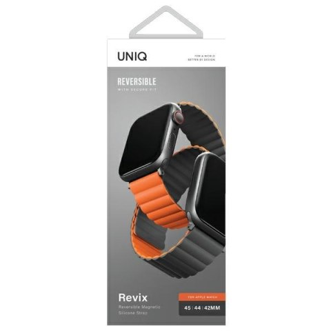 UNIQ pasek Revix Apple Watch Series 4/5/6/7/SE 44/45mm. Reversible Magnetic szary-pomarańczowy/grey-orange