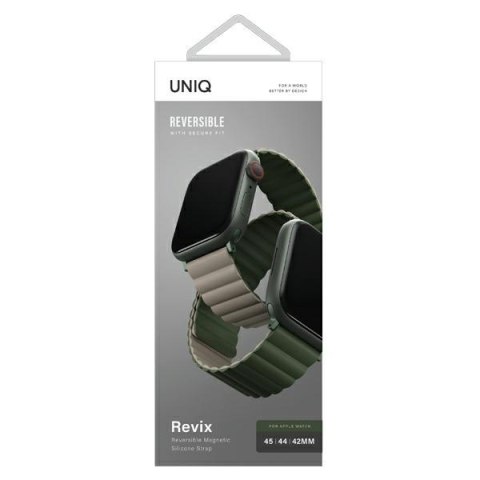 UNIQ pasek Revix Apple Watch Series 4/5/6/7/SE 44/45mm. Reversible Magnetic zielony-ciemnoszary/green-taupe